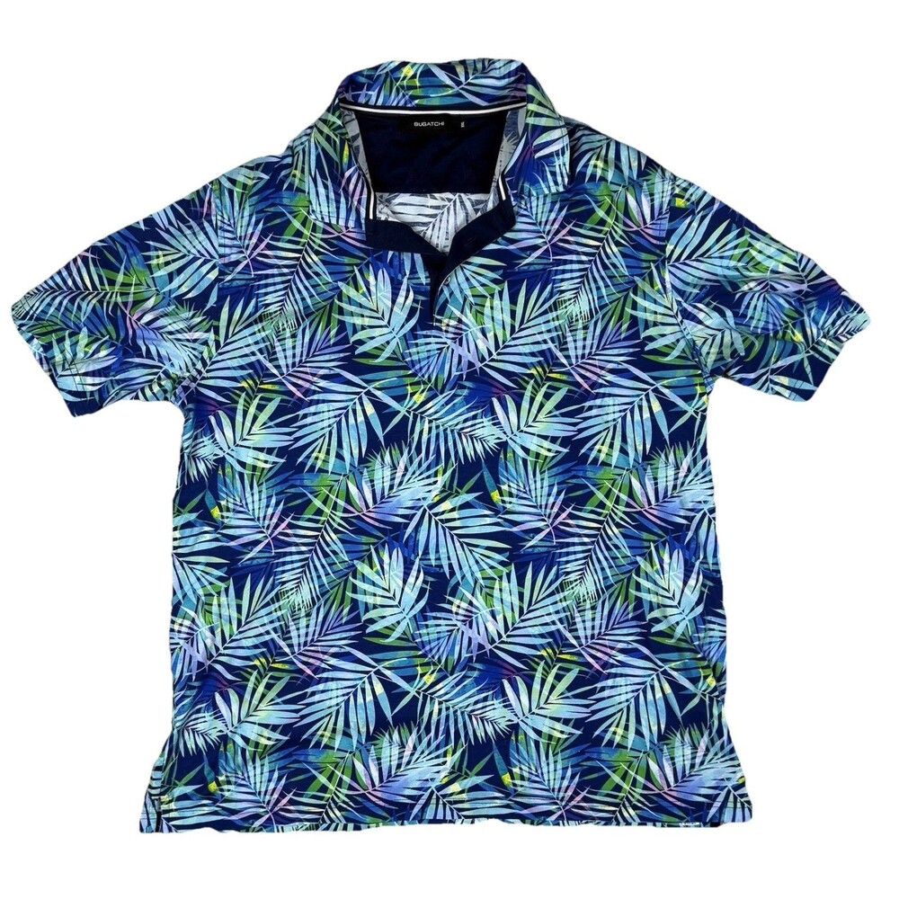 Bugatchi Golf Polo Shirt‎ Men's XXL Blue Palm Leaf - Picture 2 of 8